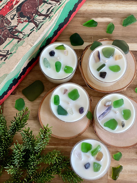 Bergamot and Fir Sea Glass Christmas Candle by Havenside Designs in Cape Breton, Nova Scotia