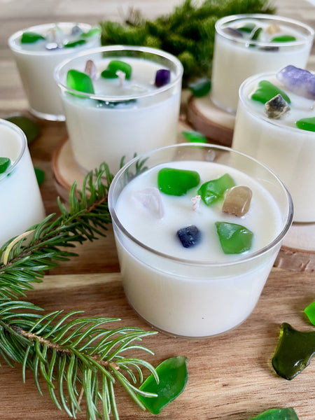 Bergamot and Fir Sea Glass Christmas Candle by Havenside Designs in Cape Breton, Nova Scotia
