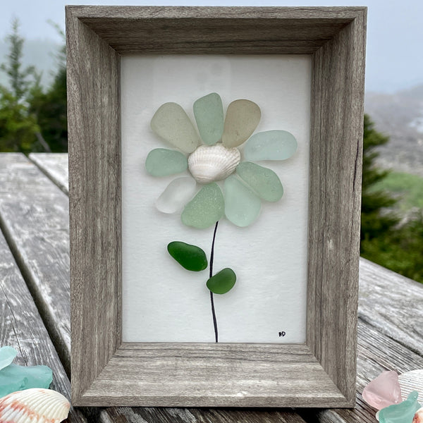 Beach Wildflower - Framed Shadowbox Seaglass Art