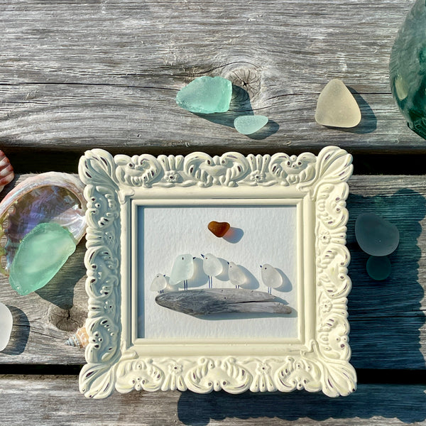 Sand Pipers of Nova Scotia - Miniature Framed Seaglass Art