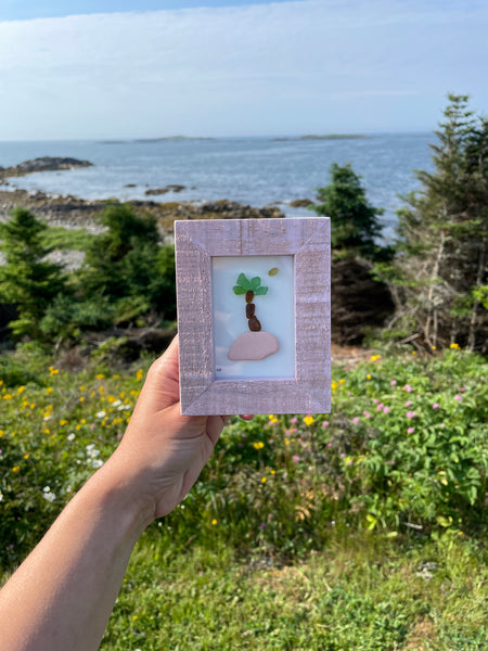 Tropical Palm Tree - Miniature Framed Seaglass Art