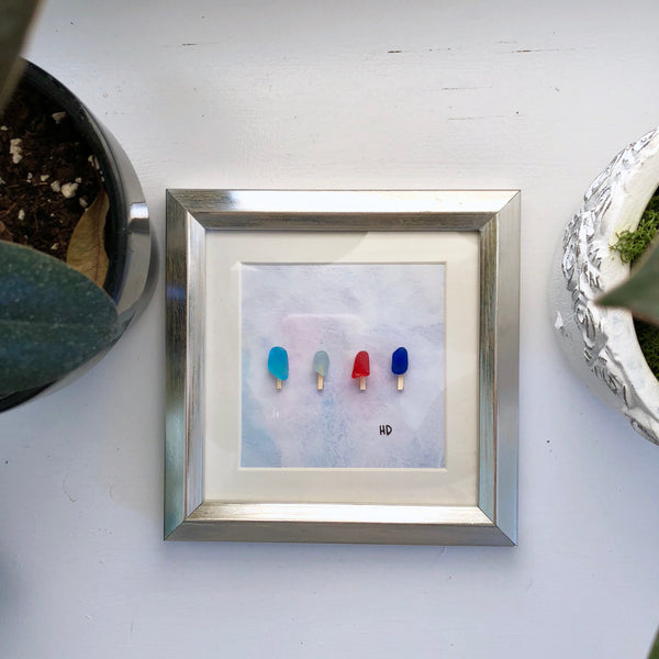 5x5 Summer Popsicles Framed Seaglass Art