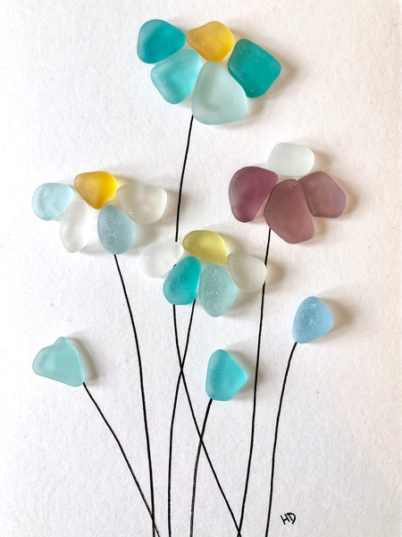 Wild Flowers - Hawaii Oahu Island Seaglass Art - 5x7