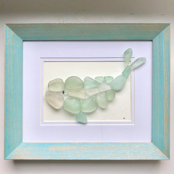 Nautical Blue Whale Sea Glass Art Beach Art