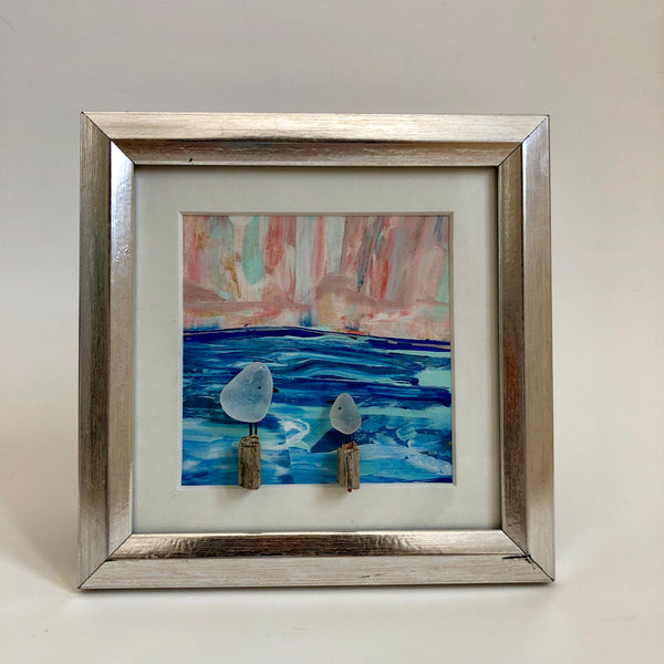 5x5 Birds On The Pier Framed Seaglass Art