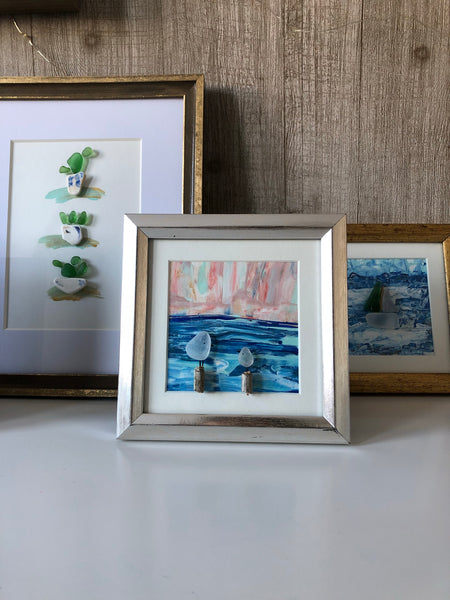 5x5 Birds On The Pier Framed Seaglass Art