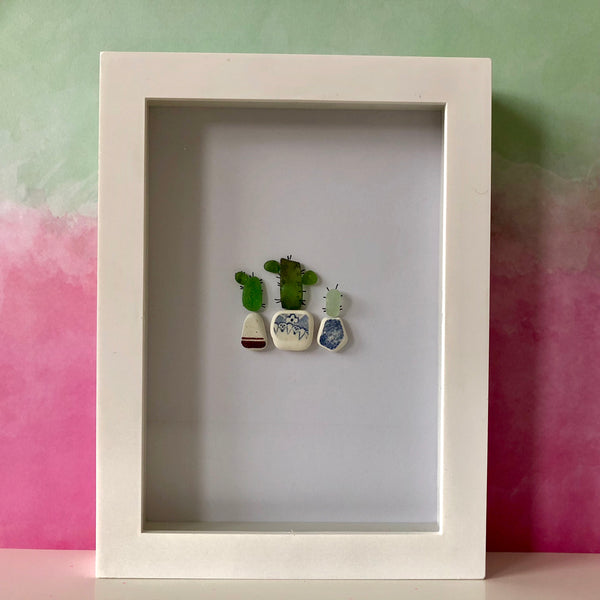 Cactus Family Seaglass Art