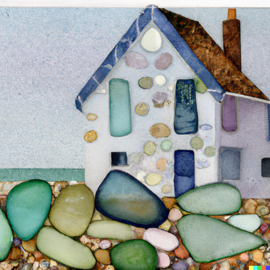 Watercolor Seaside Seaglass Digital Art Print - House on Havenside