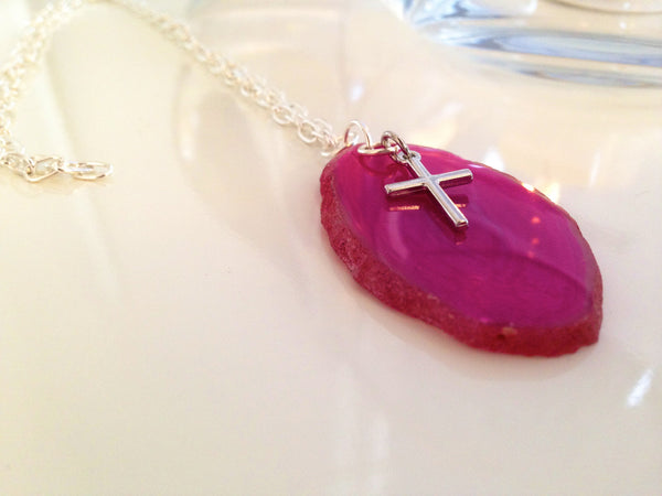 Pink Agate Slice Necklace