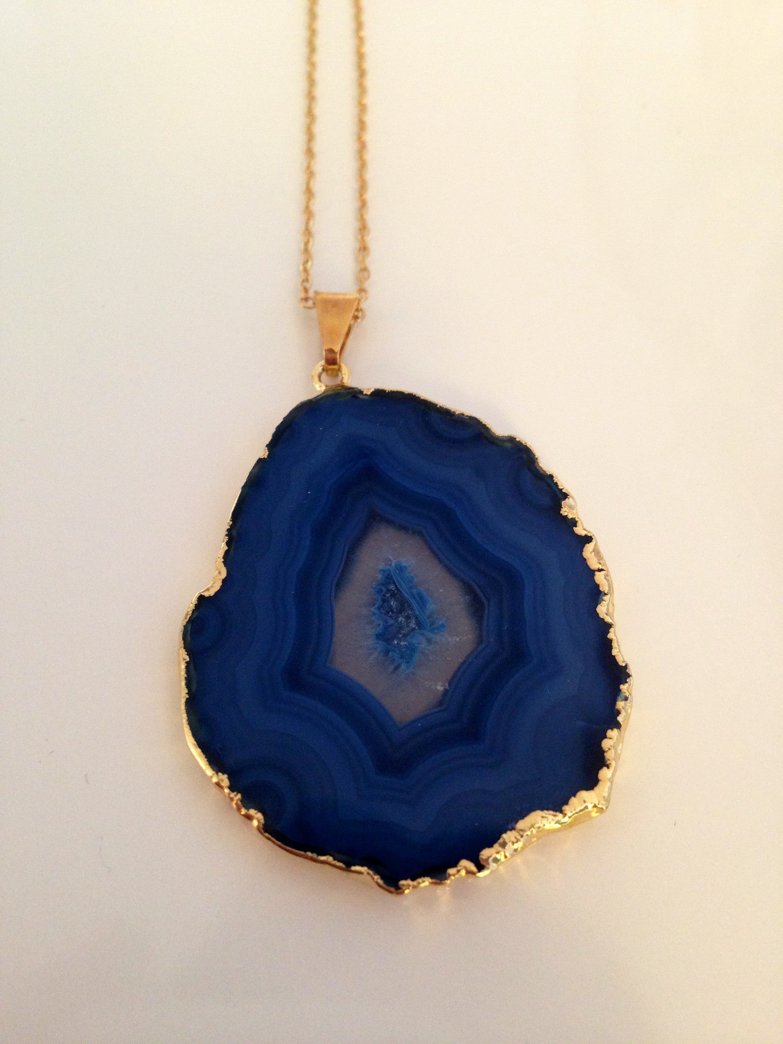 Blue Snowflake Agate Slice Necklace