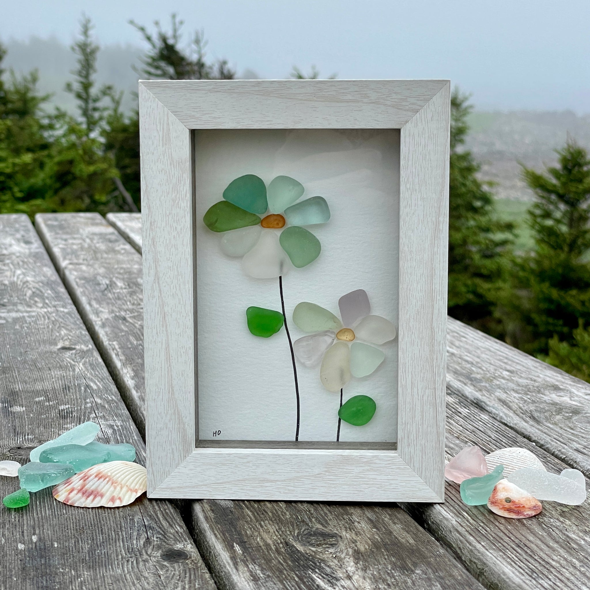 Wildflowers - Framed Shadowbox Seaglass Art