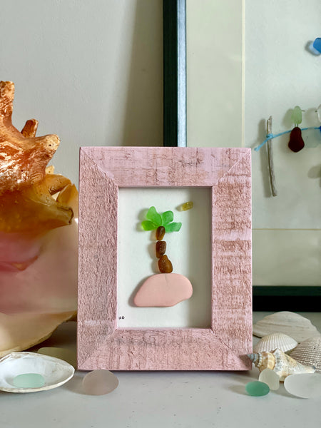 Tropical Palm Tree - Miniature Framed Seaglass Art