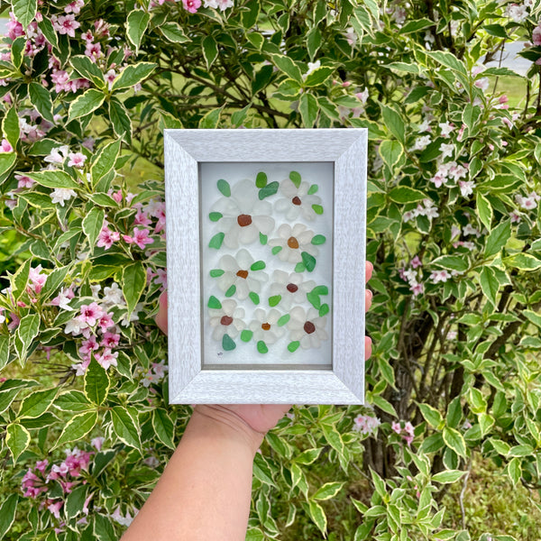 Nova Scotia Daisy Wildflowers - Framed Seaglass Art