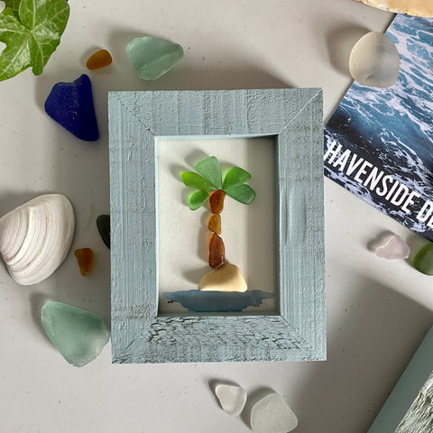 Palm Tree Paradise - Miniature Framed Seaglass Art