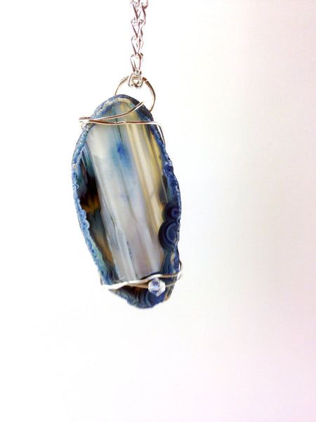 Steel Blue - Agate Necklace