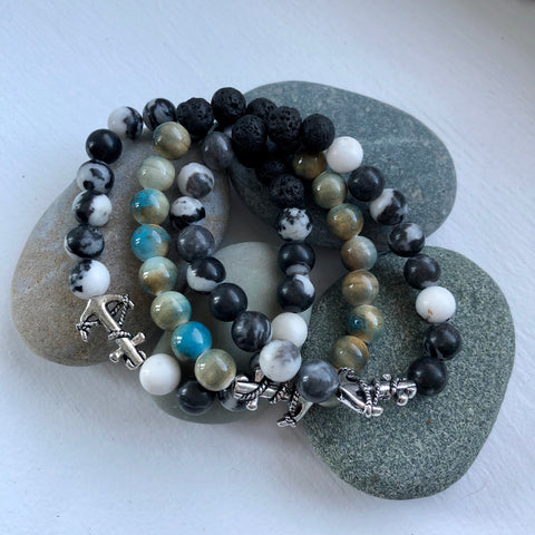 Beaded Lava Stone Anchor Bracelets