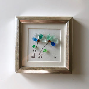 Petals In The Wind - 5x5 Framed Seaglass Art