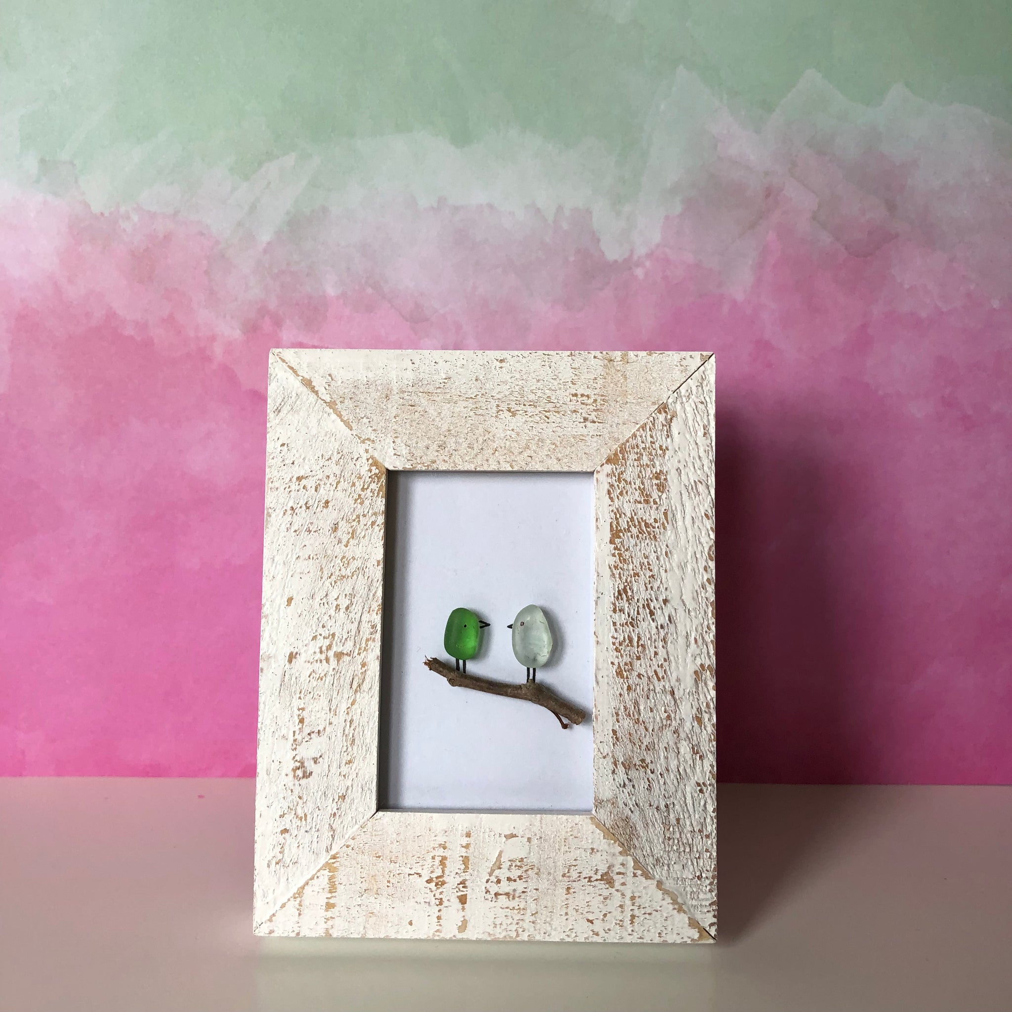 Tiny birds - Tiny Framed Seaglass Art