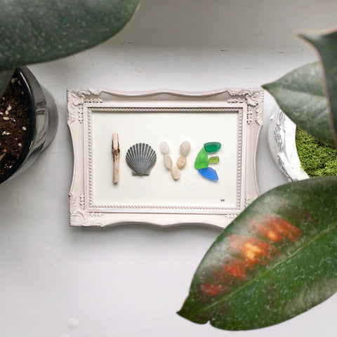 Beach Love Framed 5x7 Seaglass Art