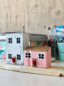 Vintage Victorian Pink & Veranda Blue - Handmade Miniature Seaside Cottage Folk Art Set