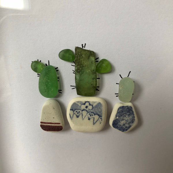 Cactus Family Seaglass Art