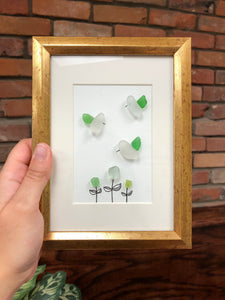 Humming Bird Garden - 5x7 - Framed Seaglass Art