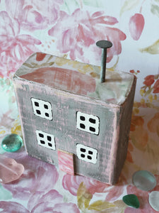 Floral Inspired Miniature Seaside Cottage Folk Art- Vintage Victorian Pink & Monument Grey