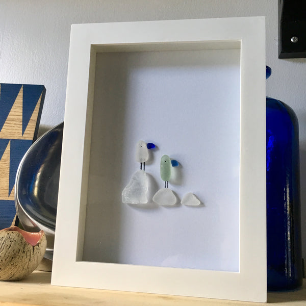 Beach Birds - Framed Seaglass Art