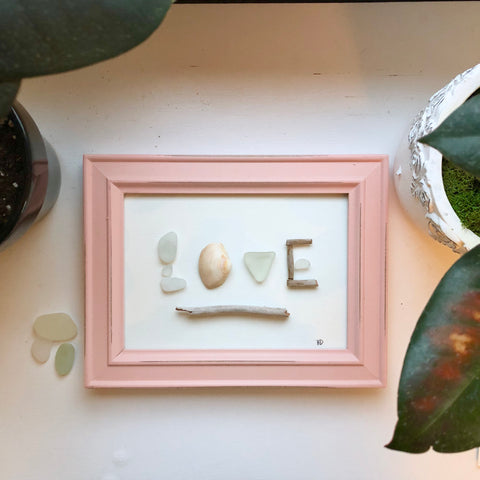 Beach Love Framed 5x7 Seaglass Art
