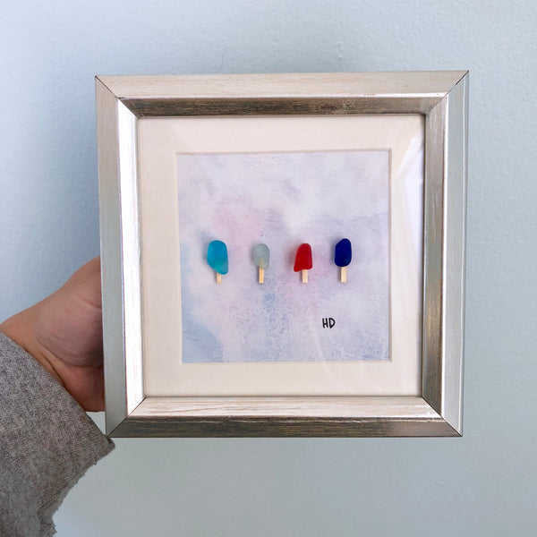 5x5 Summer Popsicles Framed Seaglass Art