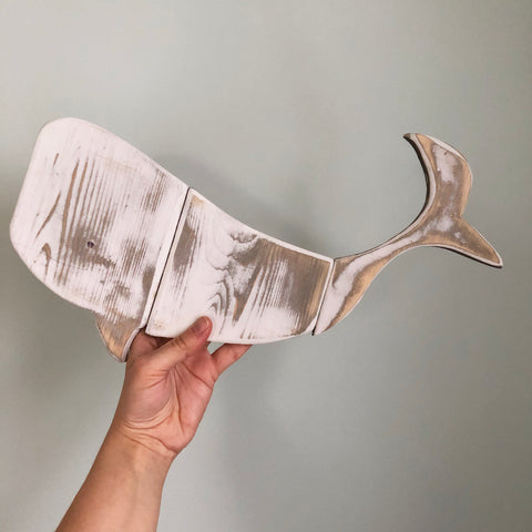 Wooden Whale Wall Art - Weathered Beach Decor