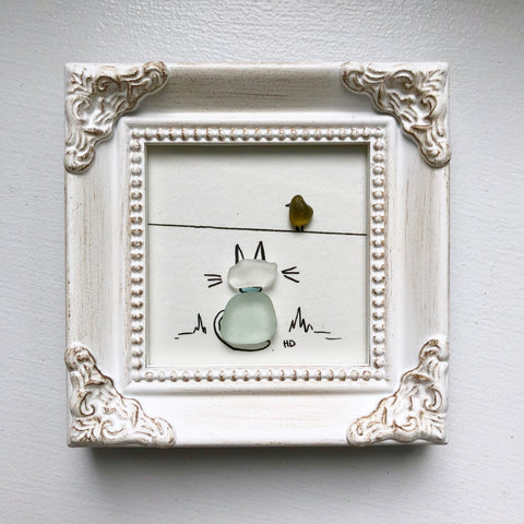 Bird Watching - Tiny Framed Seaglass Art