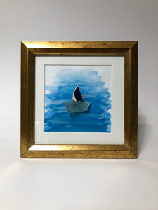 Sailboat  - Framed Seaglass Art