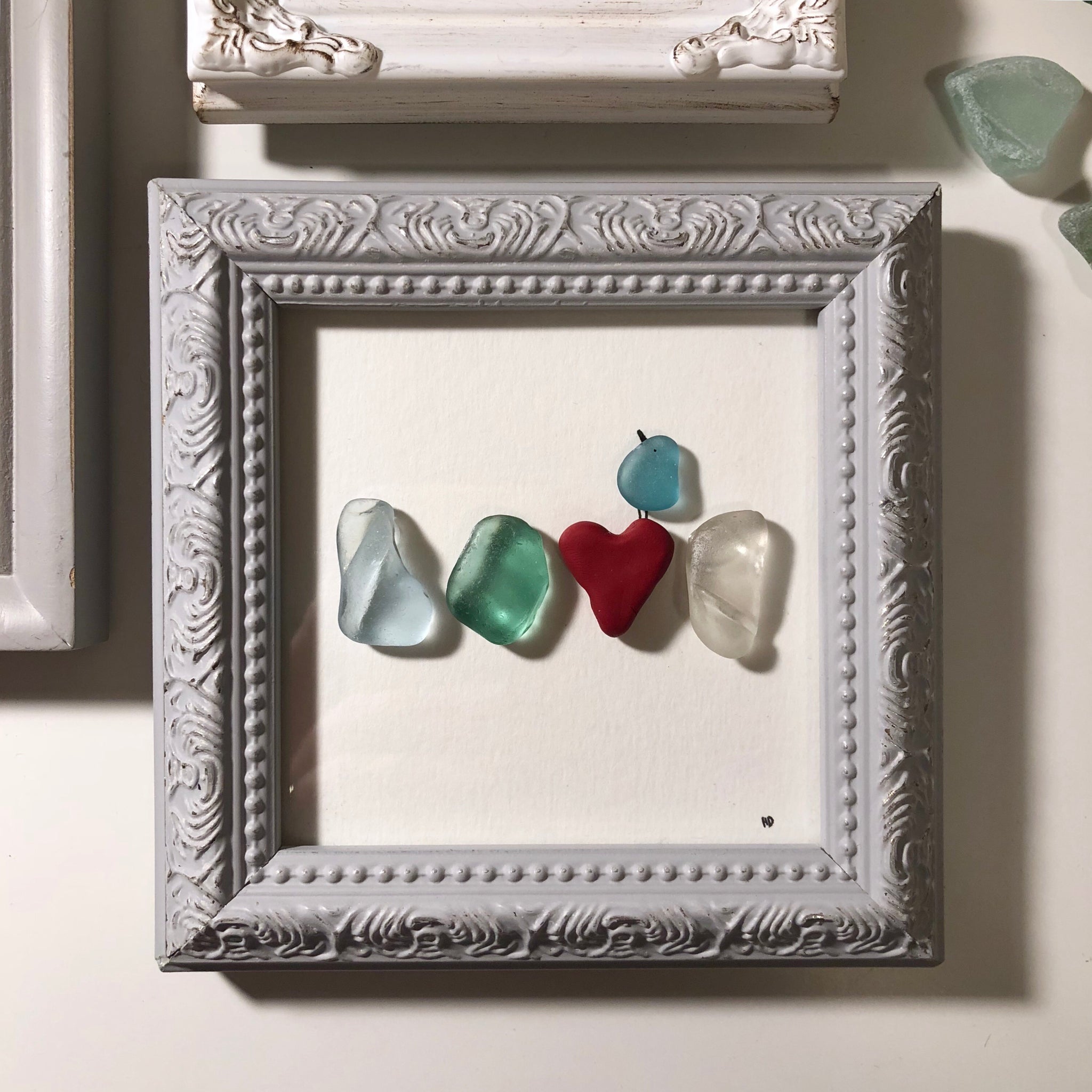 Momma Bird - 4x4 Framed Seaglass Art