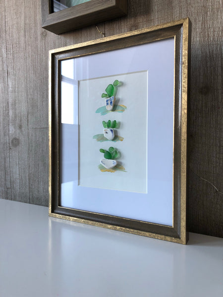 8 x 10 Succulent & Cactus Framed Seaglass Art